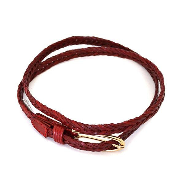 INGRID - Womens Red Plaited Skinny Leather Belt with Oval Gold Buckle - Belt N Bags