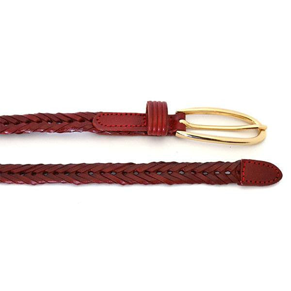 INGRID - Womens Red Plaited Skinny Leather Belt with Oval Gold Buckle - Belt N Bags