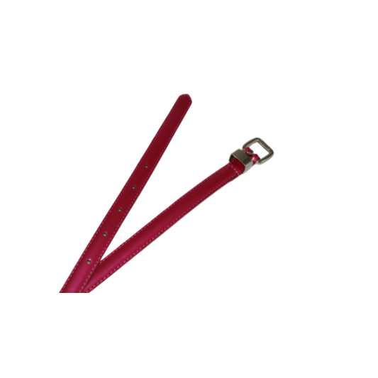 Carrie Women’s Red Skinny Patent Leather Belt – Angled View with Silver Buckle
