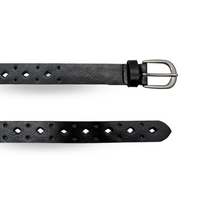 Wallaroo | Women's Black Genuine Leather Belt with Brushed Silver Buckle