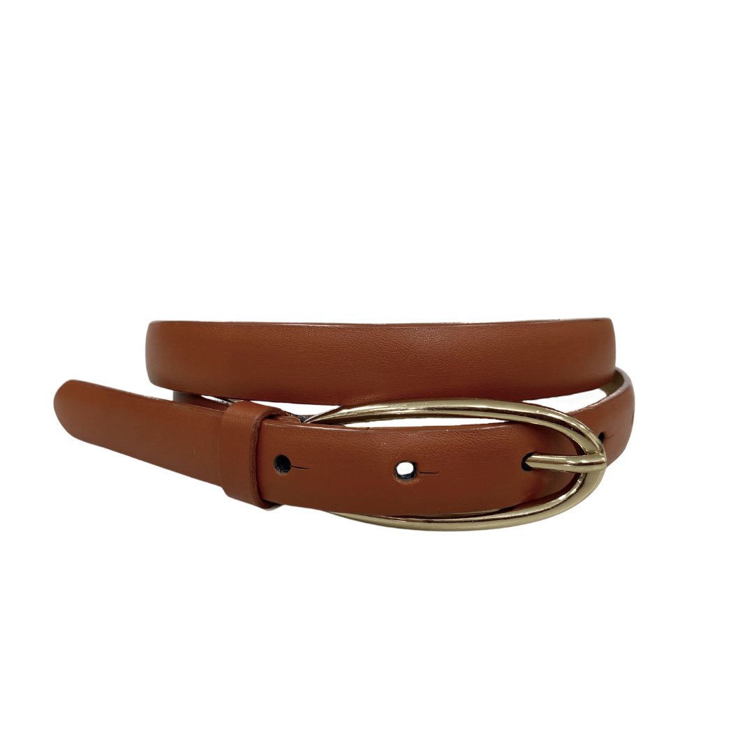 INGRID - Women's Brown Genuine Leather Skinny Belt - Addison Road