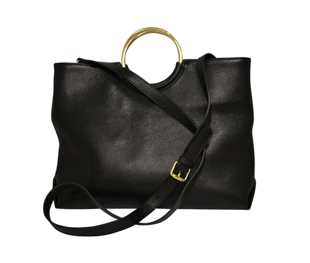 MILLFIELD Black Structured Leather Ring Handle Bag Bag Addison Road