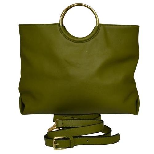 MILLFIELD Green Structured Leather Ring Handle Bag Bag Addison Road