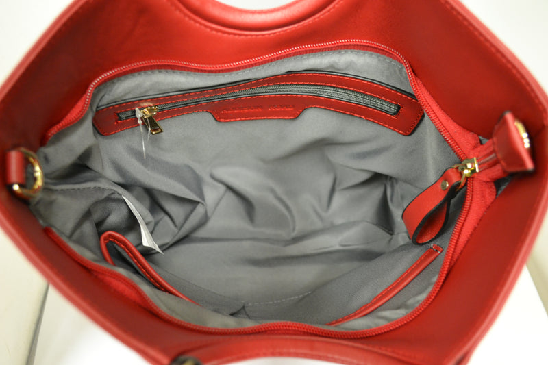 MILLFIELD Red Structured Leather Ring Handle Bag Bag Addison Road