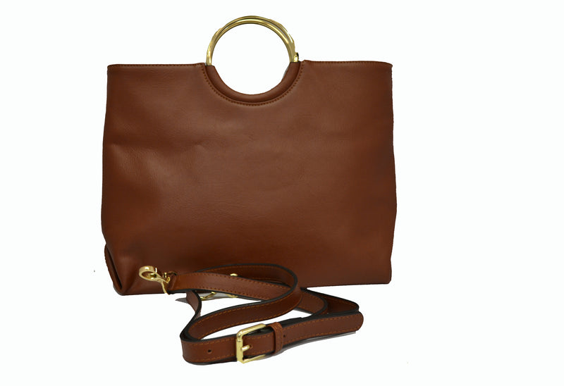 MILLFIELD Tan Structured Leather Ring Handle Bag Bag Addison Road
