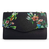 IVANHOE - Addison Road - Black Leather Clutch Bag with Tropical Print Bag Addison Road