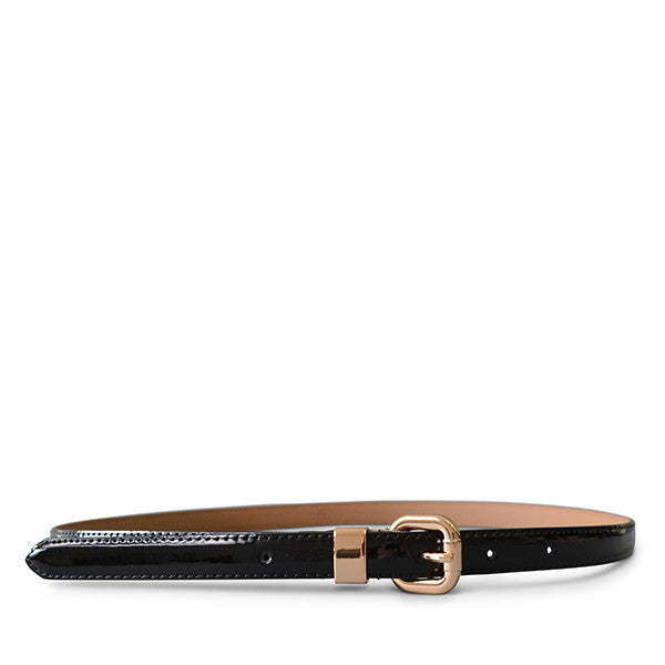 Queens Park - Womens Skinny Black Patent Leather Belt with Gold Buckle Belts Addison Road