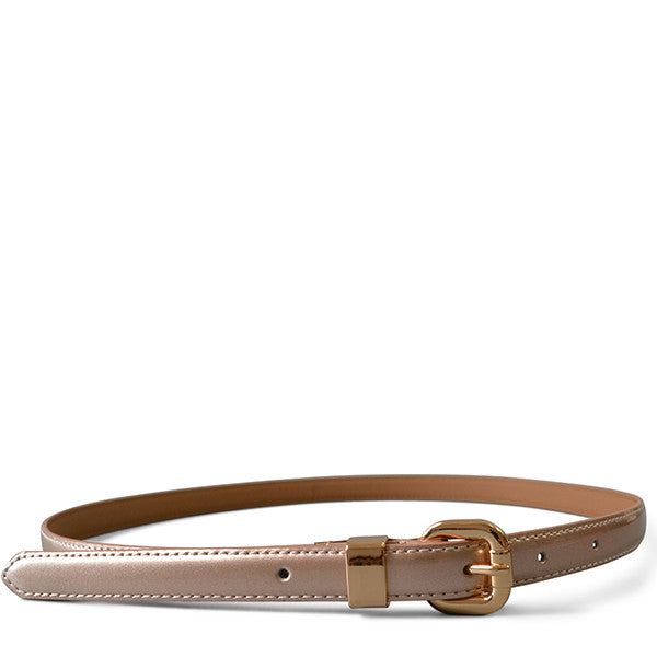 Queens Park - Womens Skinny Rose Gold Patent Leather Belt with Gold Buckle Belts Addison Road