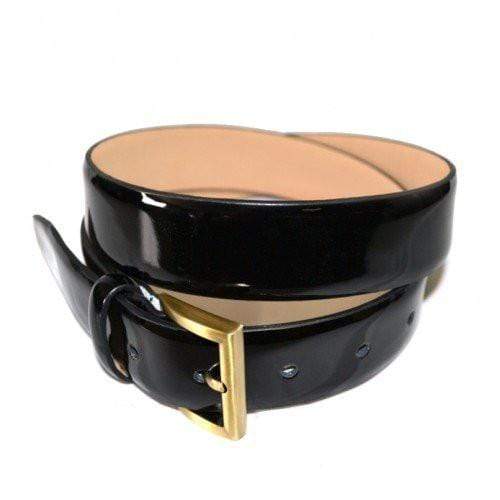 AURORA - Womens Black Genuine Leather Patent Belt with Gold Buckle  - Addison Road