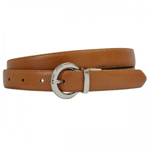 BELLA - Women Tan and Black Reversible Leather Belt with Round Buckle  - Belt N Bags