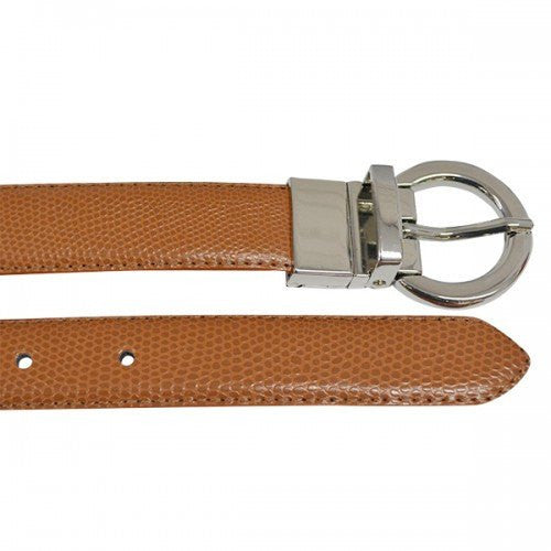 BELLA - Women Tan and Black Reversible Leather Belt with Round Buckle  - AddisonRoad