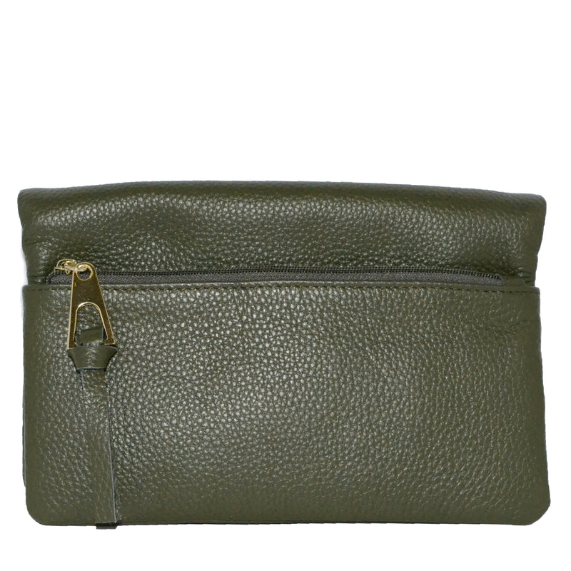 CREMORNE - Ladies Green Leather Fold Wallet Purse with Gold Hardware Wallets Addison Road