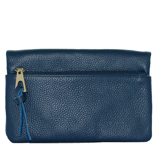 CREMORNE - Ladies Navy Blue Soft Pebbled Leather Fold Wallet Purse Wallets Addison Road