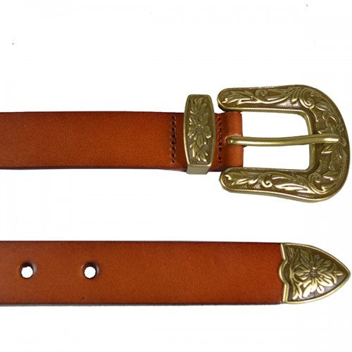 CAMDEN - Addison Road Tan Leather Belt with Floral Western Buckle Belts Addison Road