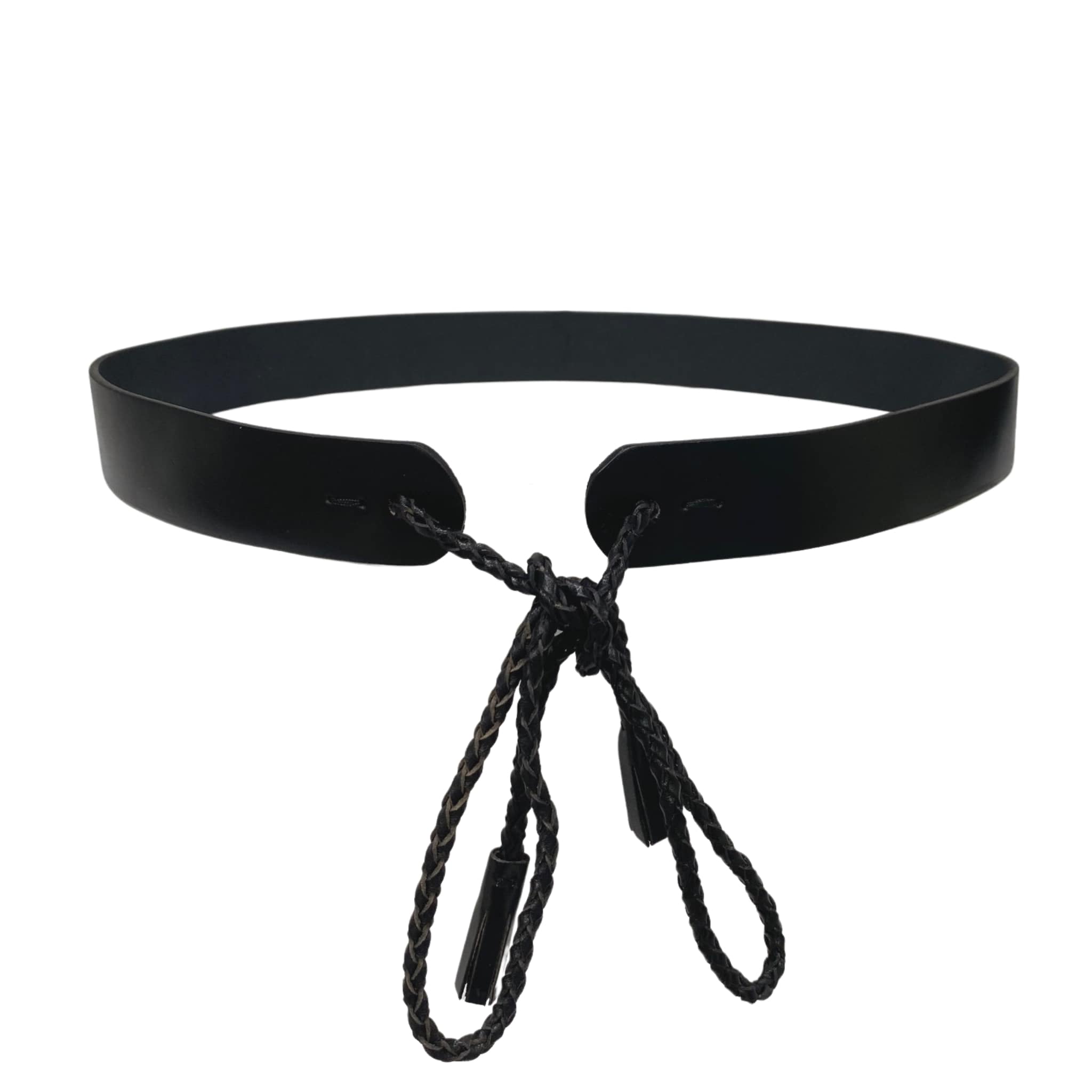 DARLINGHURST Black Thin Leather Waist Belt with Braided tie | Addison Road