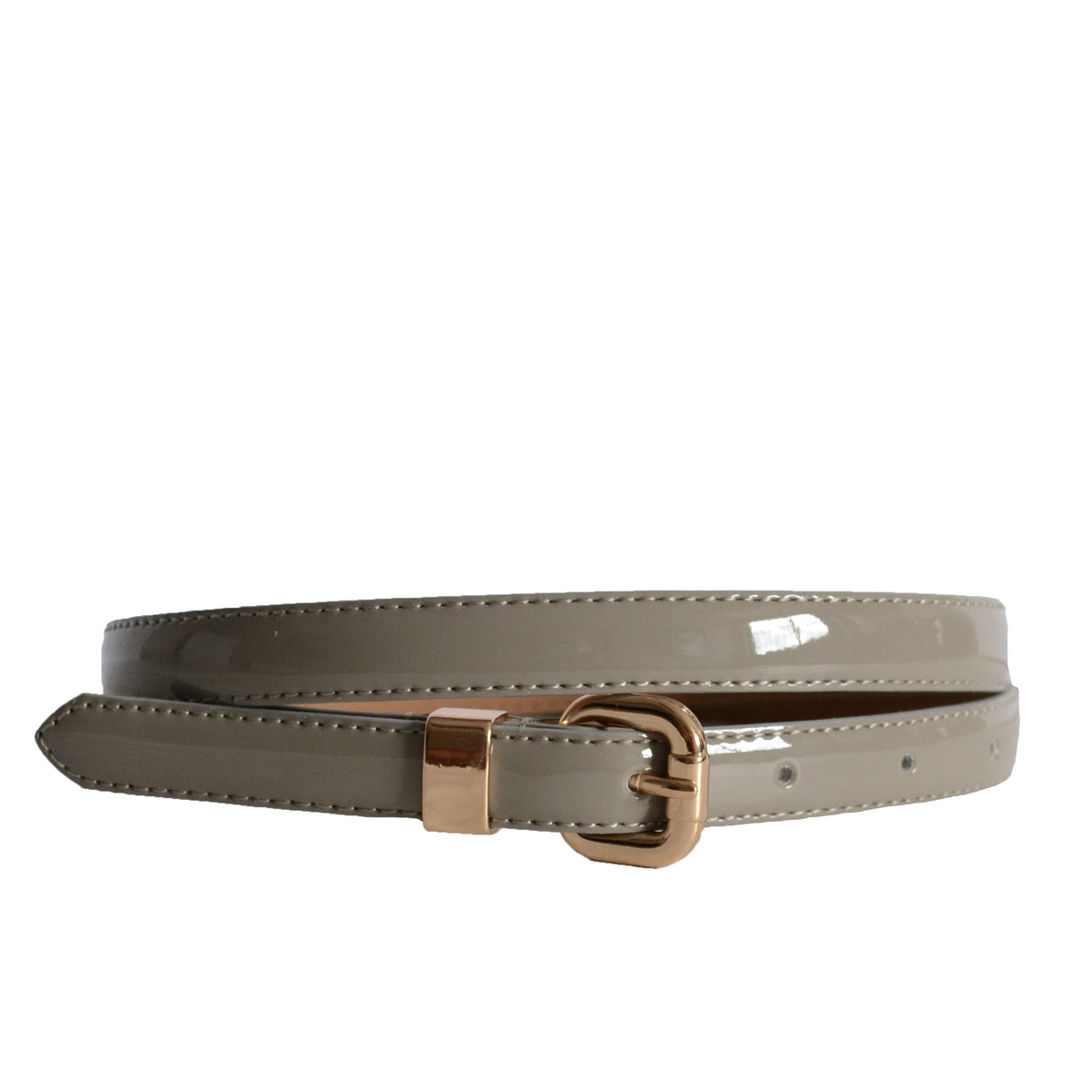 Queens Park - Womens Skinny Grey Patent Leather Belt with Gold Buckle Belts Addison Road
