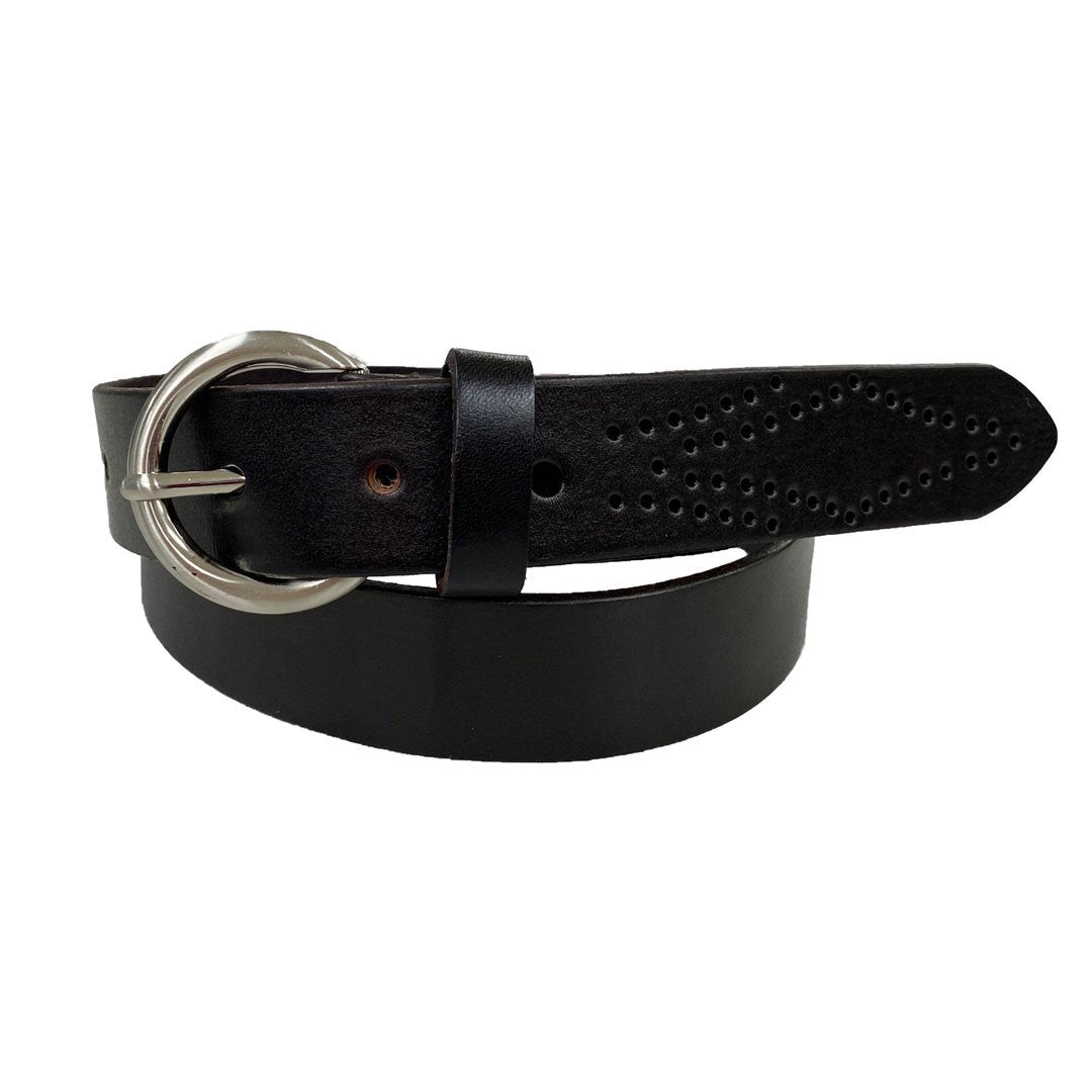 ESPERANCE - Women's Brown Genuine Leather Belt with Round Silver Buckle Womens Belt Addison Road