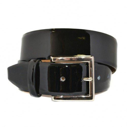 GRACE - Womens Black Patent Finish Leather Belt with Silver Buckle  -  Addison Road