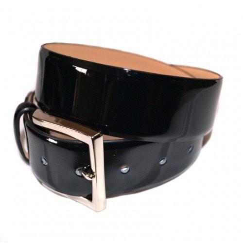 GRACE - Womens Black Patent Finish Leather Belt with Silver Buckle  -  Addison Road