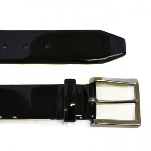 GRACE - Womens Black Patent Finish Leather Belt with Silver Buckle  -  Addison Road