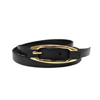 CADIA - Black Genuine Leather Skinny Belt for Women - Oval Gold buckle Belt | Addison Road