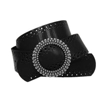 LILYDALE - Women's Black Genuine Leather Belt with Round Silver buckle Womens Belt Addison Road
