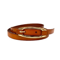 CADIA Women's Tan Genuine Leather Slim Belt - Oval Gold buckle | Addison Road