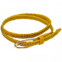 INGRID - Womens Skinny Yellow Plaited Leather Belt with Oval Buckle  - Belt N Bags