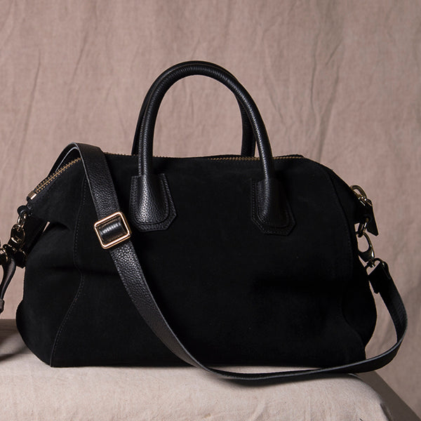ST IVES - Soft Genuine Leather Suede Handbag in Black Bag Addison Road
