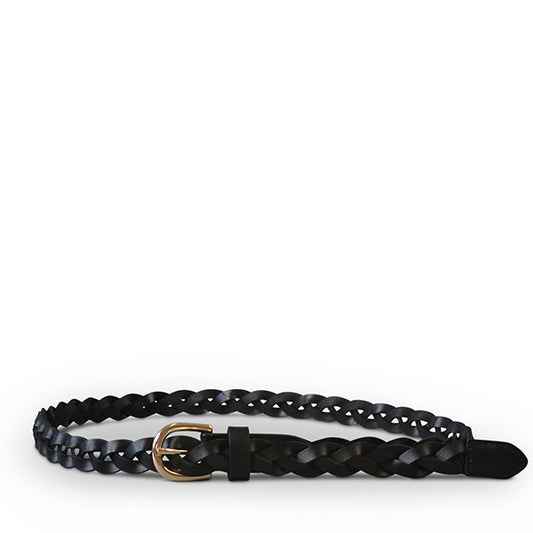 WAVERLY - Black Skinny Leather Plaited Belt with Gold Buckle Belts Addison Road