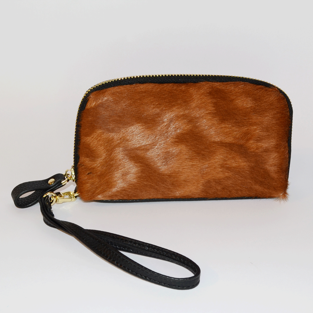 CARMICHAEL -  Ladies Tan Cowhide Leather Wristlet Cardholder Wallet Wallets Addison Road