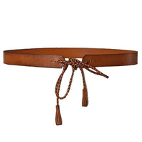 DARLINGHURST - Tan Slim Leather Waist Belt with Braided tie Belts Addison Road