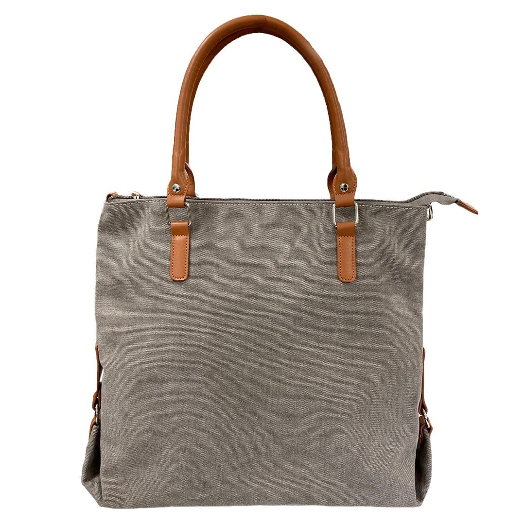 MINKARA - Women's Grey Canvas Shoulder Bag with Genuine Leather Straps Womens Bag Addison Road