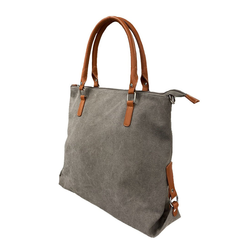 MINKARA - Women's Grey Canvas Shoulder Bag with Genuine Leather Straps Womens Bag Addison Road