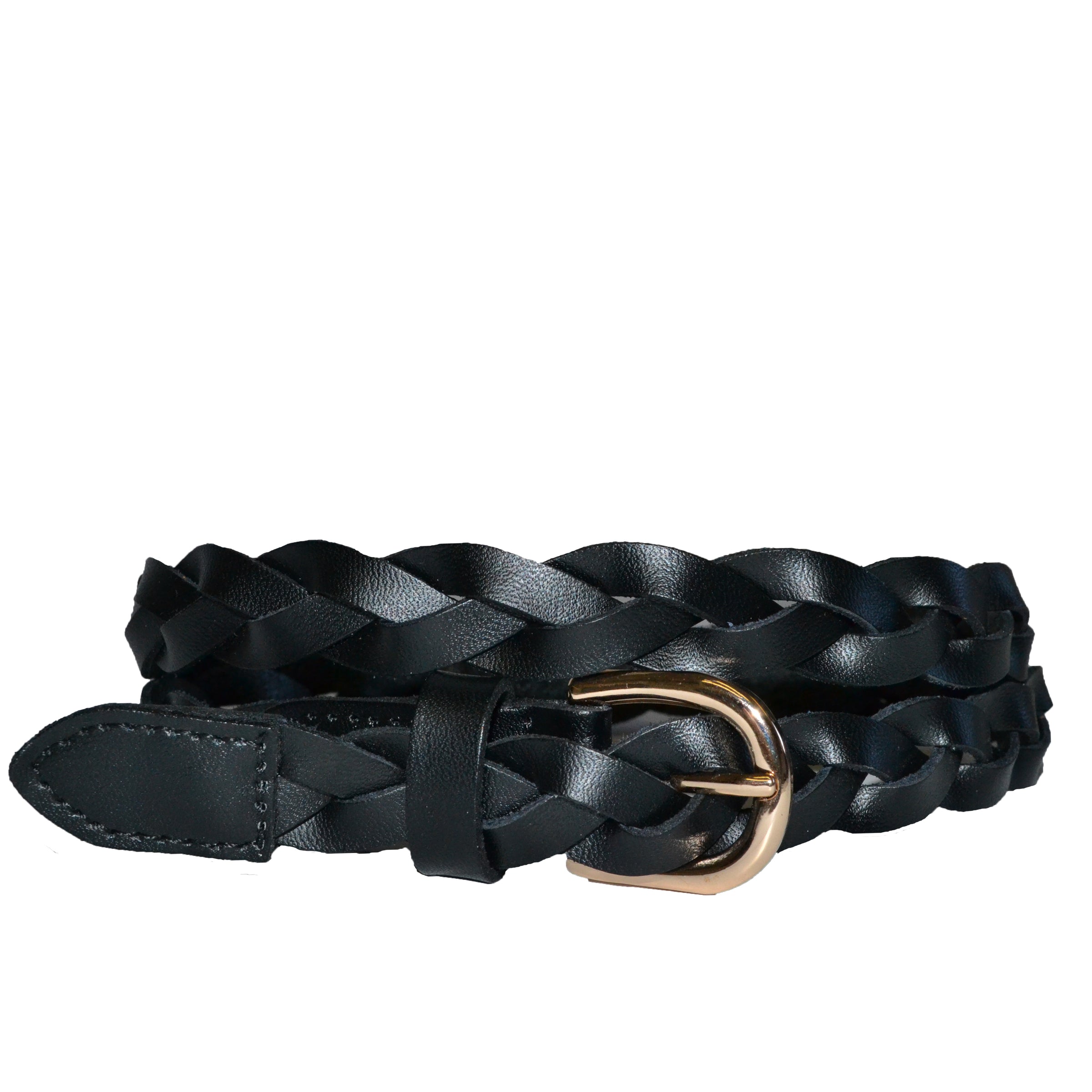 WAVERLY - Black Skinny Leather Plaited Belt with Gold Buckle Belts Addison Road