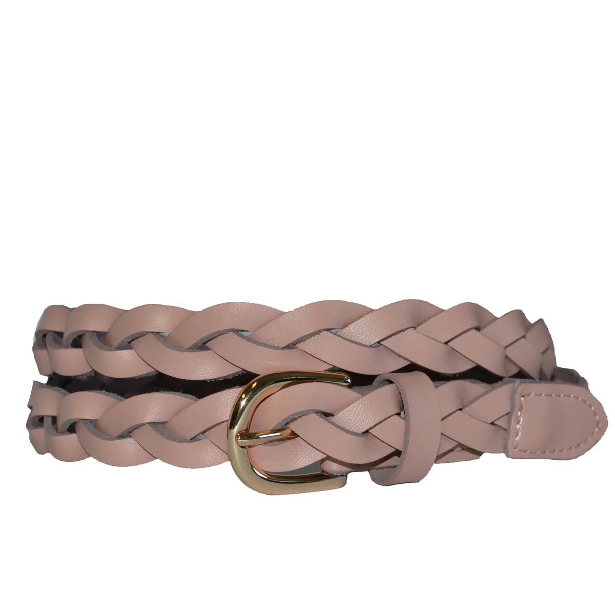 WAVERLY - Blush Pink Skinny Leather Plaited Belt with Gold Buckle Belts Addison Road