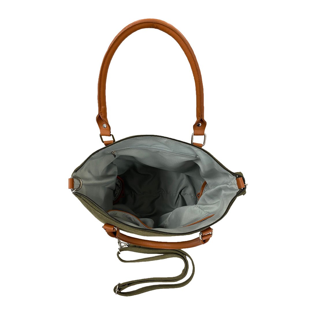 MINKARA - Women's Olive Green Canvas Shoulder Bag with Genuine Leather Straps Womens Bag Addison Road